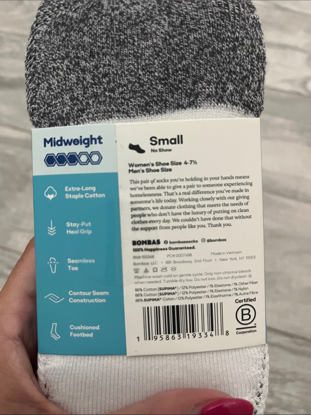 Bombas No-Show Athletic Socks in White and Gray - Picture 3 of 4